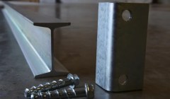 metal beam, metal hinge and screws