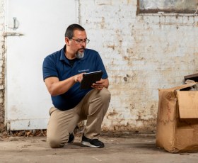 A Groundworks worker inspecting a basement.